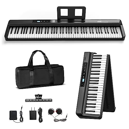[2023 Upgraded] Full Size Digital Piano Keyboard, 88 Key Folding Piano with Bluetooth MIDI, Semi-Weighted Portable Piano Keyboards, Wood Grained Electric Piano for Beginners, Kids, Adults By COSSAIN