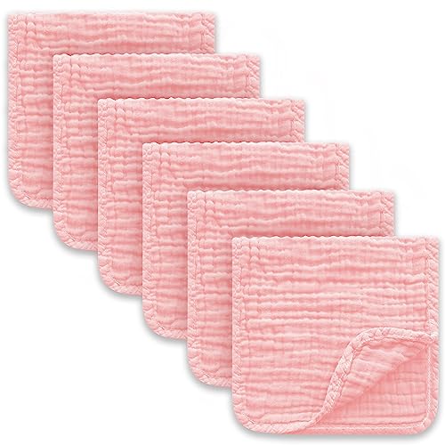 Sunny zzzZZ 6 Pack Muslin Burp Cloths - Ultra-Soft 100% Cotton Baby Boy & Girl Newborn Essentials - Large 20'' x 10'' Super Absorbent Milk Spit UP Washcloths - Unisex Burpy Cloths - Pink