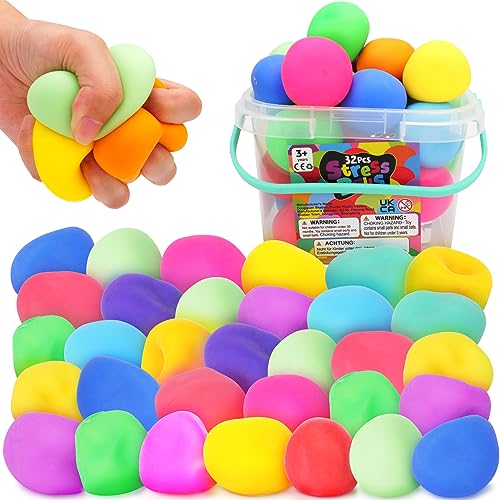 Squishy Stress Balls for Kids - 32 Pack Squishy Stretchy Dough Balls for Kids, Fidget Stress Toys for Autism & ADD/ADHD, Classroom Prizes Squishy Toys, Fidget Toy for Students, Goodie Bag Stuffers