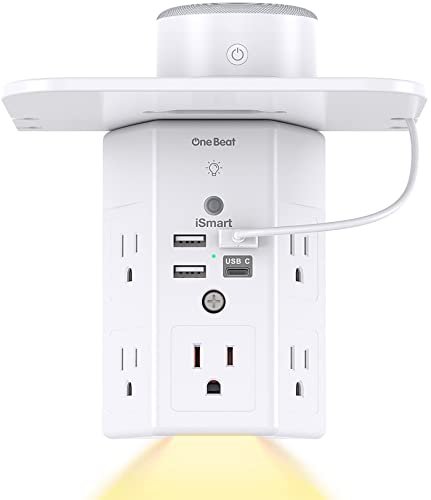 Multi Plug Outlets, Wall Outlet Extender with Night Light and Outlet Shelf, Surge Protector 4 USB Ports(1 USB C), USB Wall Charger Power Strip Electric Outlet Splitter for Home Office White