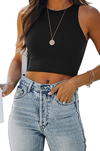 EFAN Womens Crop Tops Fall Fashion 2023 Sexy Sleeveless Summer Clothes High Neck Racerback Cropped Tank Tops Trendy Cute Halter Neck Tops Teen Girls Black