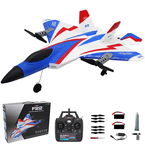 Leopmase RC Plane 4 Channel Remote Control Airplane Fighter, F-22 RC Plane Ready to Fly,Stunt Flying Upside Down,Two Rechargeable Batteries,Great Gift Toy for Adults or Kids