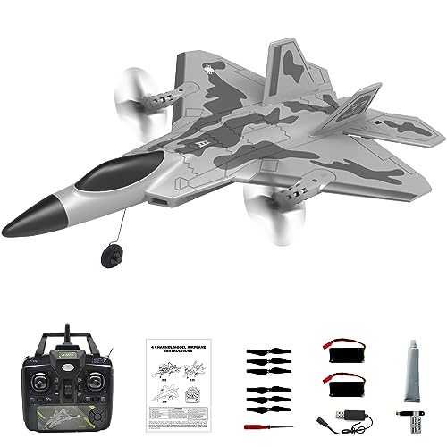 Leopmase RC Plane 4 Channel Remote Control Airplane Fighter with 3 Modes, F-22 RC Plane Ready to Fly,Stunt Flying Upside Down,Two Batteries,Toy for Beginners Adult with Xpilot Stabilization System