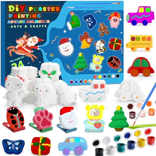 Arts and Crafts Painting Advent Calendar 2023 Kids,24 Days DIY Plaster Painting Christmas Advent Calendar for Boys Girls, STEAM Creative Activity for Toddlers 3 4 5 6 7