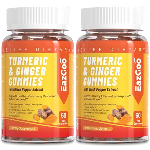 EAZGOO Turmeric Curcumin Gummies 500mg for Adults, with Black Pepper, Ginger Root, Joint & Healthy Inflammation Response, Vitamine C, Low Sugar Fruit Gummies, Orange Flavor - 120 Gummies