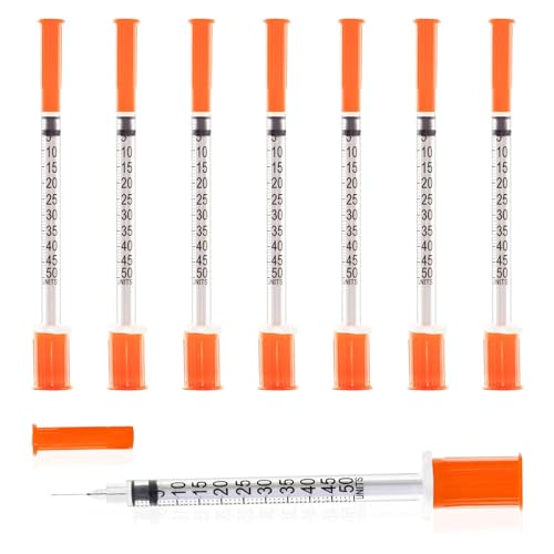 U-100 Syringe with Needle, 30G 1/2cc 5/16 Inch (8mm) Syringe, Individually Wrapped, Pack of 50