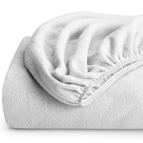 Bare Home Super Soft Fleece Fitted Sheet - King Size - Extra Plush Polar Fleece, No-Pilling - Deep Pocket - All Season Cozy Warmth (King, White)