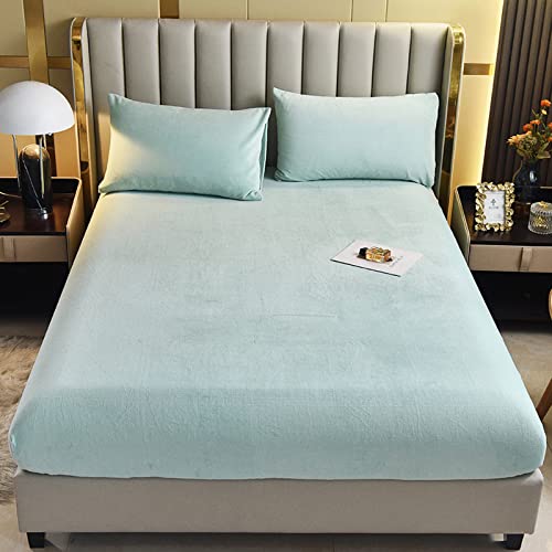 Velvet Fitted Sheet King Size,Fleece Plush Bed Sheet Mattress Protector Cover with 15'' Deep Pocket Warm Fuzzy Bottom Sheet (Not Include Pillowcases) (Green, Full)