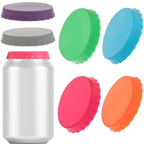 Bigomila 6 Pack Silicone Soda Lid Beverage Can Cover Beer Bottle Caps Juice Can Topper Reusable Food Grade Coke Can Saver 6 Color Silicone Can Can Stopper Fit 2.13Standard Can