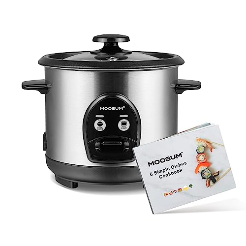 MOOSUM Electric Rice Cooker with One Touch for Asian Japanese Sushi Rice, 3-cup Uncooked/6-cup Cooked, Fast&Convenient Cooker with Ceramic Nonstick inner pot, Stainless Steel Housing and Auto Warmer