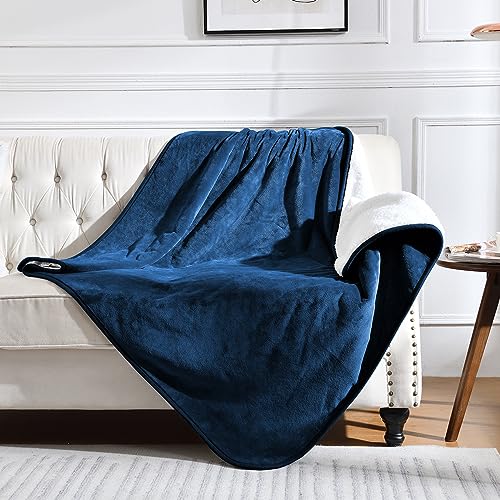 Yaning Waterproof Blanket for Bed Couch Sofa, Soft Liquid Pee Proof Pet Blanket for Dog Puppy Cat, Reversible Sherpa Fleece Blanket for Furniture Protector (Navy Blue, 60x80 inches)