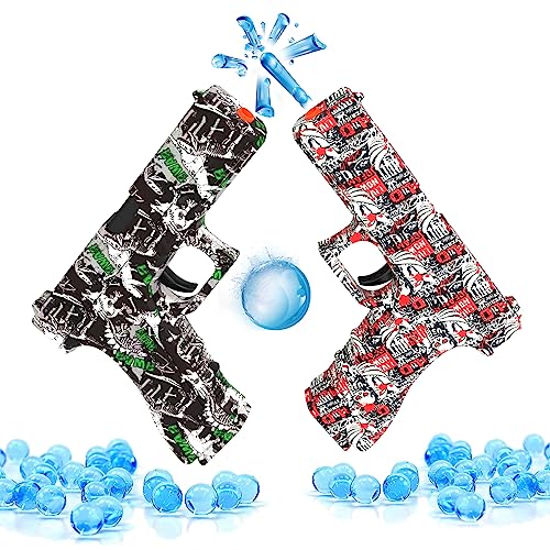 QOGELY Gel Ball Blaster 2 Pack, Small Manual Gel Ball Splatter Blaster Toy Outdoor Team Shooting Game Activities Christmas Birthday Gift for Adults and Kids Ages 8+, Red and Green