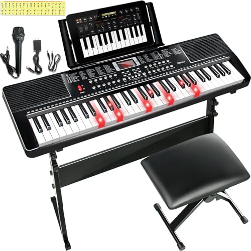 IMGZAR 61 Key Keyboard Piano for Beginner Electric Piano Keyboard Set w/Stand, Bench,Light Up Keyboard, LED Screen, Dual-Speakers, Microphone, Sheet Music StandNote Stickers