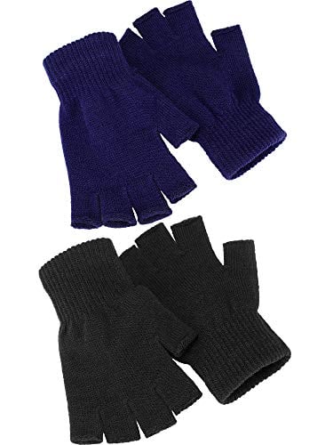 SATINIOR 2 Pair Unisex Half Finger Gloves Winter Stretchy Knit Fingerless Gloves in Common Size
