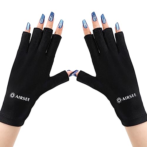 AIRSEE UV Gloves for Nail Lamp,Professional UPF50+ UV Protection Gloves for Manicures Nail Art,Fingerless Gloves That Shield Skin from The Sun and Nail Lamp