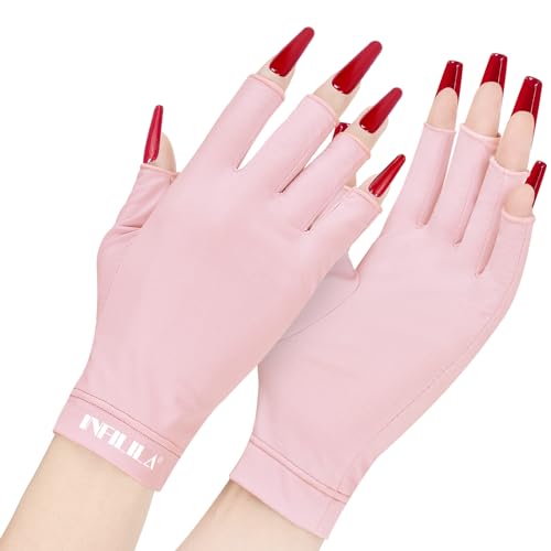 INFILILA UV Gloves for Nails, Anti UV Light Gloves for Gel Nails, Professional UPF 99+ UV Protection Gloves for Gel Manicure Skin Care Fingerless Gloves for Protecting Hands from UV Nail Lamp (Pink)