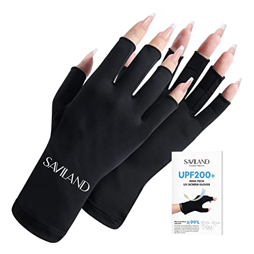 SAVILAND UV Gloves for Nails - + High-tech Professional UV Gloves for Manicures, Anti UVA & UVB + Gloves for Gel Nail Lamp Fingerless UV Gloves Prevent Hands from UV Harm (Black)