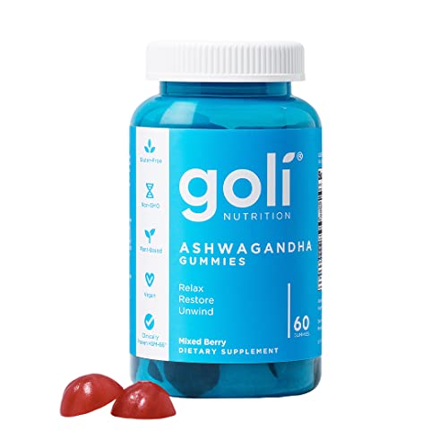 Goli Ashwagandha & Vitamin D Gummy - 60 Count - Mixed Berry, KSM-66, Vegan, Plant Based, Non-GMO, Gluten-Free & Gelatin Free Relax. Restore. Unwind, Pack of 1