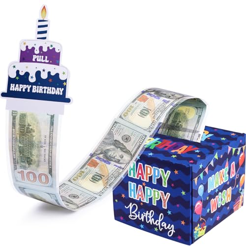 Meiidoshine Birthday Money Box for Cash Gift, Surprise Money Gift Boxes for Kids Adults with Pull Out Happy Birthday Day Card and 100Pcs Transparent Bags - Fun Ways to Give Cash as A Gift