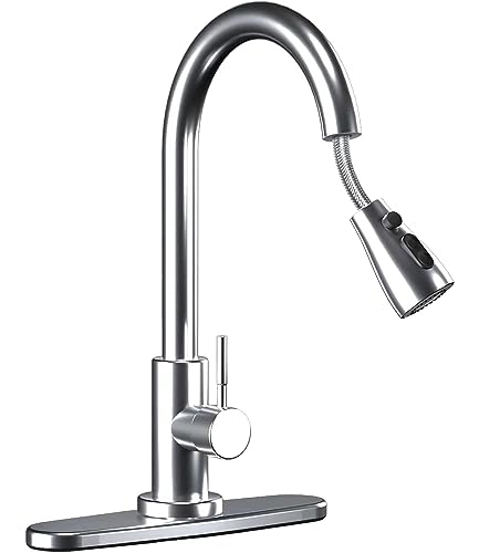 Kitchen-Faucets,Kitchen Faucet with Pull Down Sprayer-Out Kitchen Sink Offers Efficient Cleaning for -with Deck Plate 16 Inches-Stainless Steel