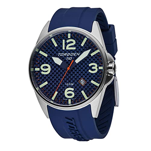 Torgoen T10 Blue Carbon Sapphire Pilot Watch for Men, Swiss Quartz, Sapphire Crystal with Blue Silicone Strap