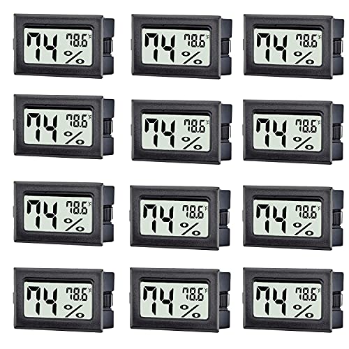 TASOGEN 12 Pack Mini Digital Thermometer Hygrometer Indoor Temperature and Humidity Gauge Meter Monitor Fahrenheit () for Humidor,Greenhouse,Reptile Tank,Home,Jars