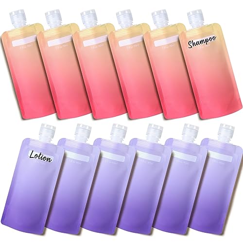 PACKISM Travel Pouches for Toiletries - 12 Pack Leak Proof 3oz TSA Approved Travel Squeeze Pouches,Stand Up Liquid Travel Containers for Shampoo Conditioner Lotion Body Wash