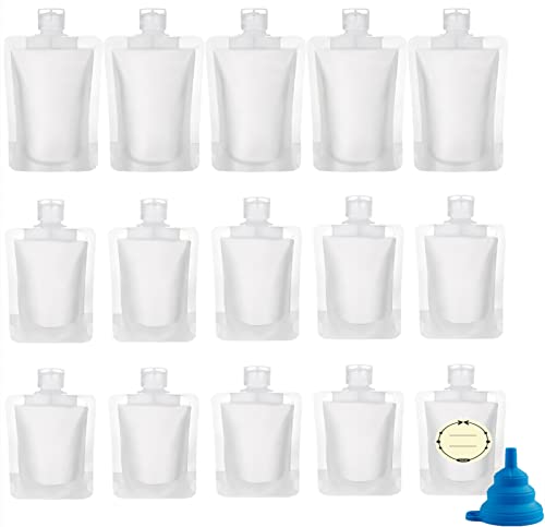 TUZAZO 15pcs Travel Size Refillable Empty Squeeze Pouch TSA Approved for Toiletry, Lotion, Shampoo and Conditioner Squeezable Bags, Leakproof Cosmetic Containers (30ml/50ml/100ml)