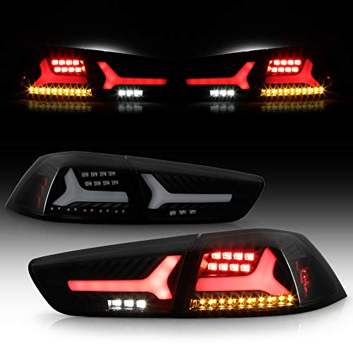 ACANII -For 2008-2017 Mitsubishi Lancer 08-15 Evolution Evo-X Black Smoked Full LED w/Tube Tail Lights Lamps Left+Right Cyber Black