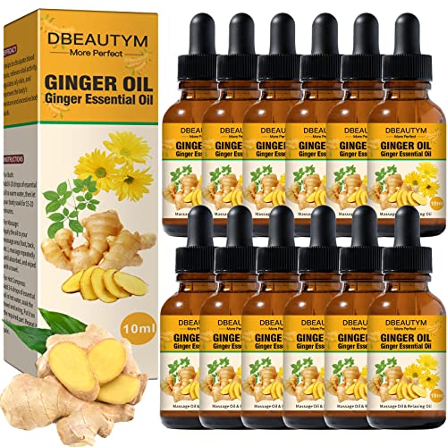 12 Pack Ginger Oil Lymphatic Drainage Massage Oil, Vitamin E Oil For Skin, Belly Lymphatic Drainage Ginger Oil -Arnica Ginger Oil for Lymphatic Drainage,Warming Sore Muscle Massage Oil Plant Aroma Oil