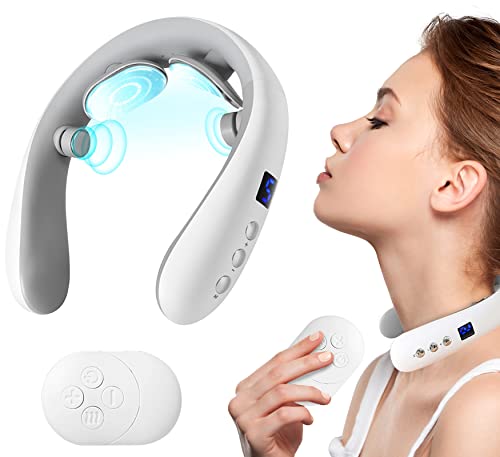 Neck Massager with Heat, Portable Electric Neck Massager for Pain Relief Deep Tissue, Lymphatic Drainage Massager with 10 Modes&16 Levels, 130g Ultra-Light Wear, Relax Gift for Her/Him/Friend/Dad/Mom
