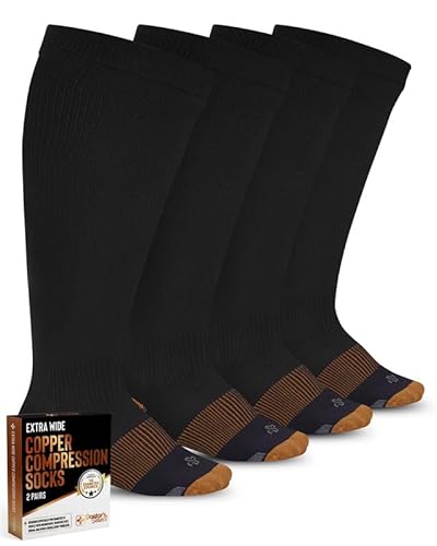 Doctor's Select Copper Plus Size Compression Socks Wide Calf - 2 Pairs | Up to 6XL | 20-30mmHg | Black | Compression Socks for Women Wide Calf | Extra Wide Calf Compression Socks Women