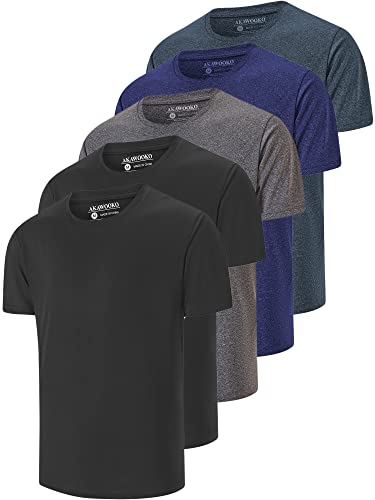 5 Pack Men'sDry Fit T Shirts, Athletic Running Gym Workout Short Sleeve TeeShirts for Men (Large, Set 1)
