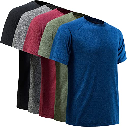 BALENNZ T Shirts for Men Pack Mens T Shirts Quick Dry Tshirts Shirts for Men Mens Shirts Short Sleeve Basketball Shirts for Men 5 Pack Black, Dark Grey, Dark Blue, Wine, Army Medium