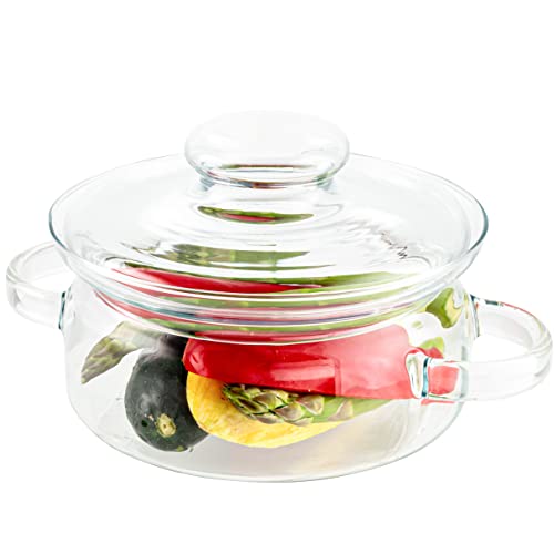 Simax Glass Pot, 1 Quart Glass Saucepan, Simmer Pot With Lid, Heat Resistant Handles, Serving Dish, Microwave, Stove and Dishwasher Safe Borosilicate Glass, Potpourri Simmer Pot Transparent