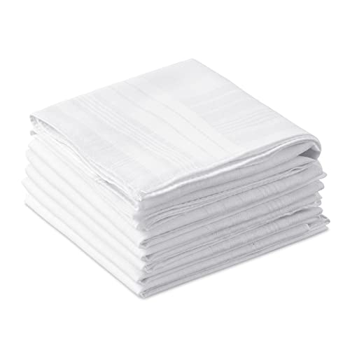 6 Packs Mens White Pure Cotton Basic Handkerchief Hankies, Pocket Square