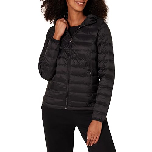 Amazon Essentials Women's Lightweight Long-Sleeve Full-Zip Water-Resistant Packable Hooded Puffer Jacket, Black, XX-Large