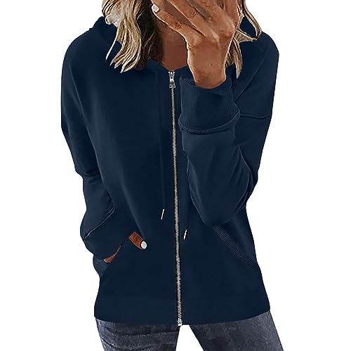 Attine Hooded Jackets for Women, Sweatshirt for Women Trendy Zip Up Hoodies Solid Color Drawstring Outerwear Fall Long Sleeve Coats Loose Fit Sweaters Summer Jackets Lightweight cybermonday+deals