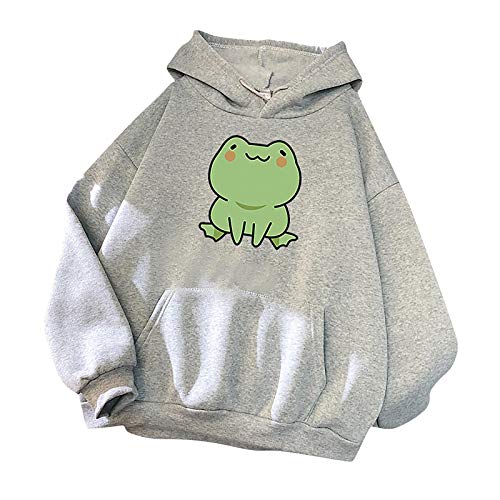 Attine Cute Hoodies for Women Cute Frog Hoodie for Womens Teen Girls Long Sleeve Patchwork Sweatshirts Kawaii Frog Graphic Pullover with Pocket Clothes for Teens Girls