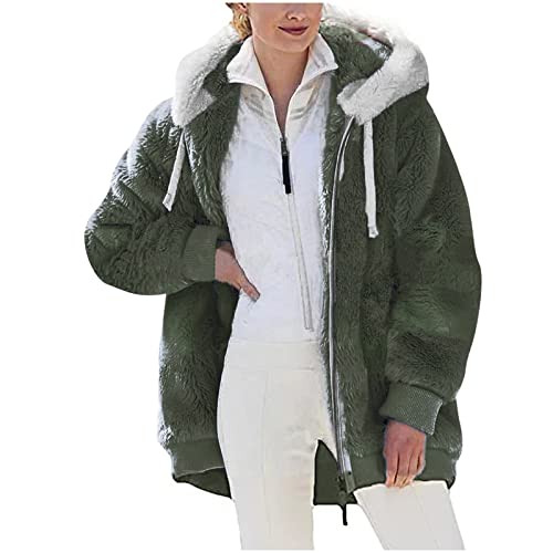 Amazon Warehouse Sale Clearance Winter Coats for Women Fuzzy Fleece Jacket Zipper Hooded Color Block Patchwork Cardigan Sherpa Outerwear with Pocket Lightning Deals Of Today