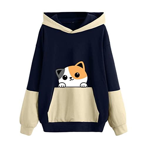 GOFLIC Sweatshirt for Womens Fashion Cute Hoodies For Womens Kawaii Graphic Sweatshirts Oversized Fall Hooded Pullover Long Sleeve Teenager Sweater Pocket For Teen Girls Sweatshirts for Women