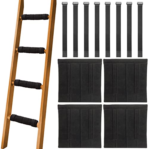 SANJHFF 4 Pcs Bunk Bed Ladder Pads,with 8 Adjustable Hook & Loop Straps,Bunk Bed Ladder Cover,Ladder Step Pads Loft Bed, Suitable for Safe and Comfortable Climbing,10x10 Inch (Black)