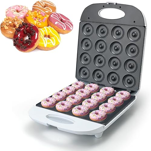 Mini Donut Maker,Mini pancakes maker Machine for Breakfast, Snacks, Home Bakery Dessert Shop Mall Dessert Shop and More & More with Non-stick Surface,Double-sided Makes 16 Doughnuts -(US 110V) White