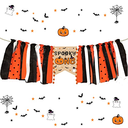 Halloween 1st Birthday High Chair Banner for Kids Orange and Black The Spooky One Birthday High Chair Banner Halloween Theme First Birthday Party Highchair Pumpkin Garland Halloween Party Supplies