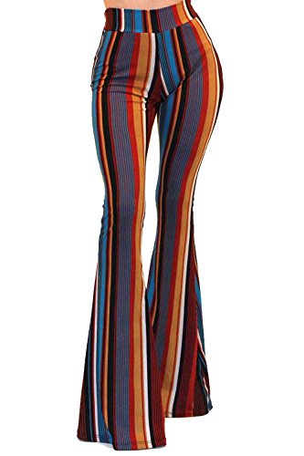 Vivicastle Women's Boho Comfy Stretchy Bell Bottom Flare Pants (FF43, Multi, Medium)