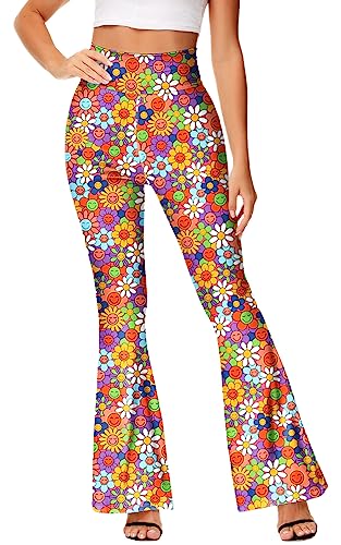 70s Bell Bottom Pants for Women High Waist Boho Flare Pants Hippie Floral Pants 2XL