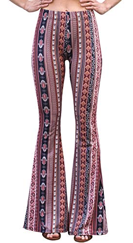 Daisy Del Sol womens High Waist Comfy Stretch Boho 70s Bell Bottom Fit to Flare Lounge Yoga Pant, Marsala, Small