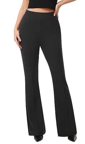 AFITNE Women's Dress Pants High Rise Flare Pull On Stretchy Work Pants Business Office Casual Slacks with Pockets 32.5" Black, M