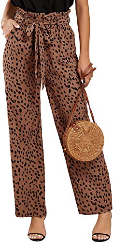 SySea Women's High Waisted Leopard Print Palazzo Belted Wide Leg Long Pockets Pants, 1-brown(leopard), Medium