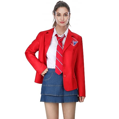 Nonnyer Women Costume Outfit School Uniform Shirt Jacket Skirt Tie Set Halloween Cosplay Red Suit (Women, Medium)